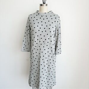 Boden Livia Gray Sweatshirt Dress Size 6  Long Polka Dot 3/4 sleeves